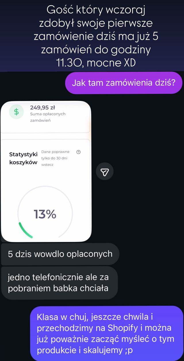 5 zamówień do 11:30 dzień po pierwszej sprzedaży